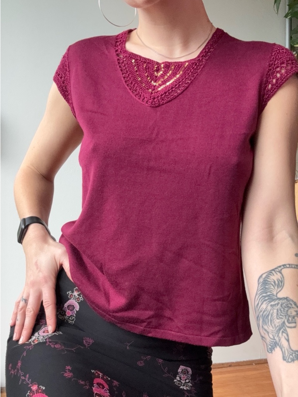 Y2K burgundy beaded top - size M